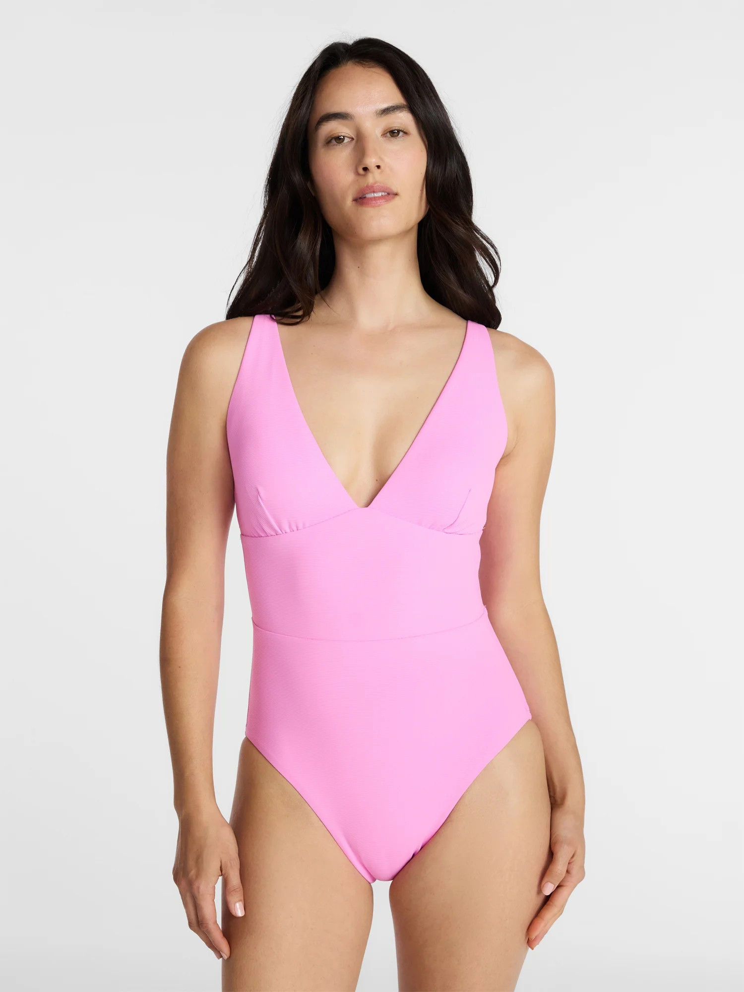 Time and Tru Women's and Women's Plus Ribbed Plunge One Piece Swimsuit, Sizes XS-3X | Walmart (US)