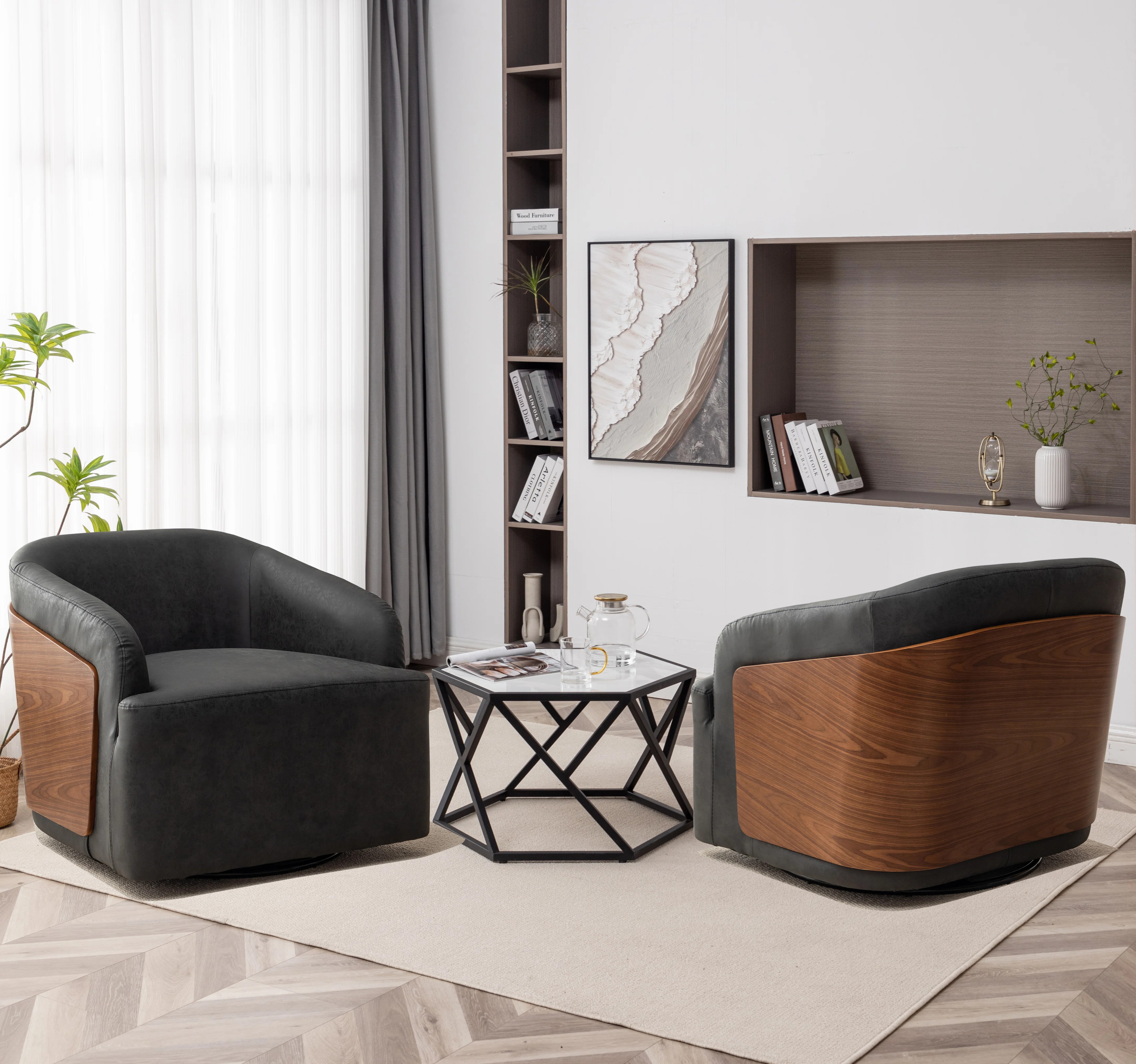 Andretta Vegan Leather Swivel Barrel Chair（Set of 2） | Wayfair North America