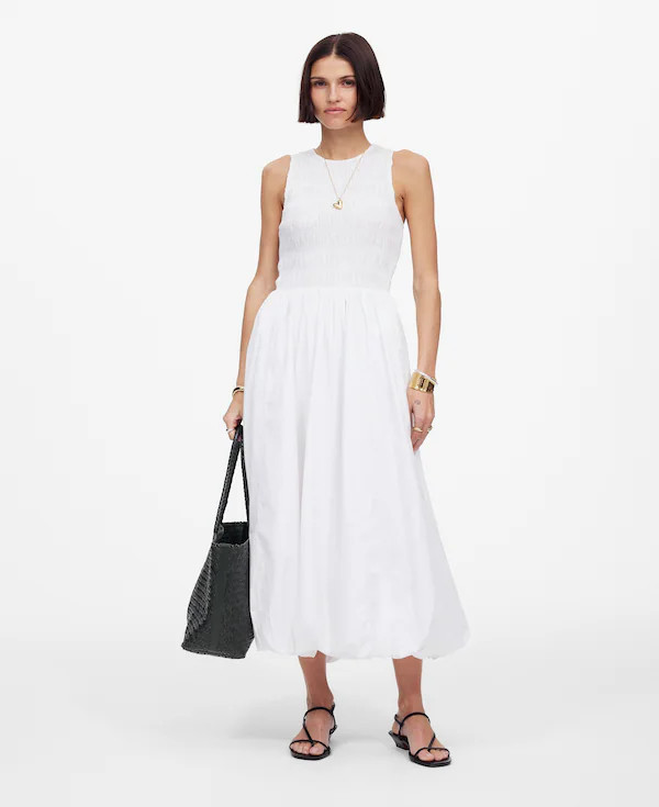 The Melody Bubble-Hem Smocked Midi Dress in Poplin | Madewell | Madewell
