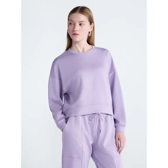 Scoop Women's and Women's Plus Scubaknit Cropped Sweatshirt with Drop Sleeves, Sizes XS-4X | Walmart (US)