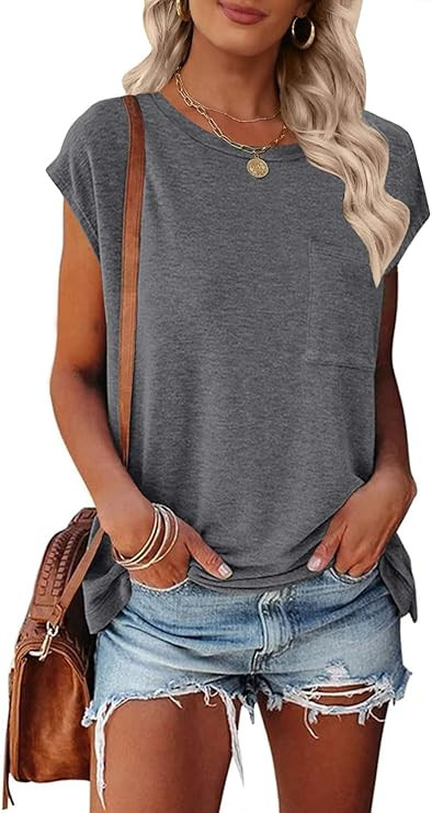 MEROKEETY Women's 2026 Summer Cap Sleeve Tops Business Dressy Loose Basic T Shirts Blouse Fashion... | Amazon (US)