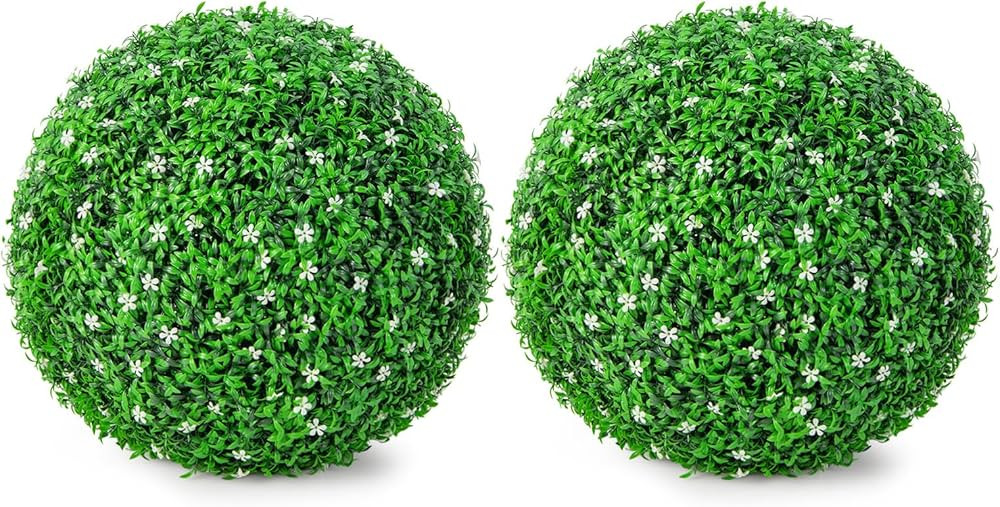 Goplus 2 PCS 19.5 Inch Artificial Plant Topiary Ball, Round Holly Faux Boxwood Balls Outdoor with... | Amazon (US)