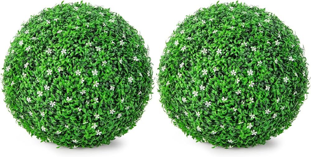 Goplus 2 PCS 19.5 Inch Artificial Plant Topiary Ball, Round Holly Faux Boxwood Balls Outdoor with... | Amazon (US)