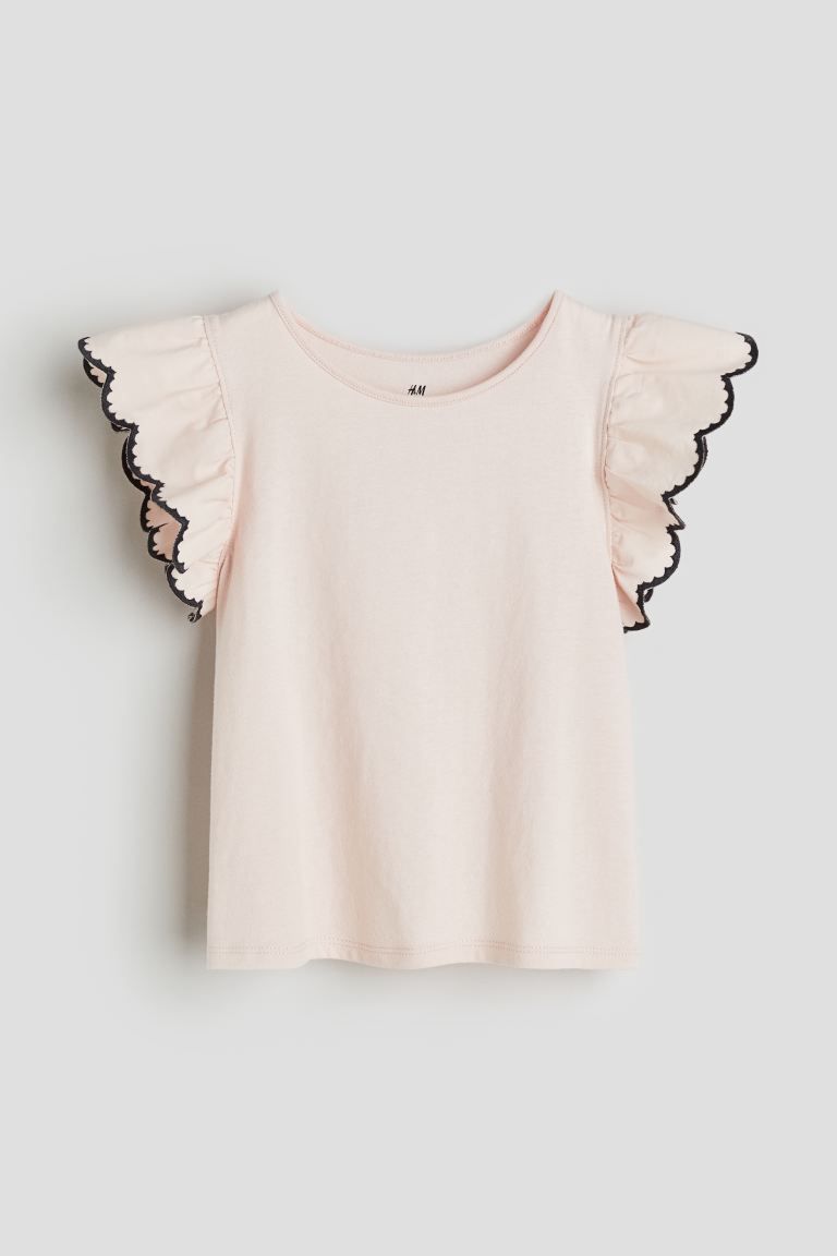Jersey Top with Eyelet Embroidery - Powder pink - Kids | H&M US | H&M (US + CA)