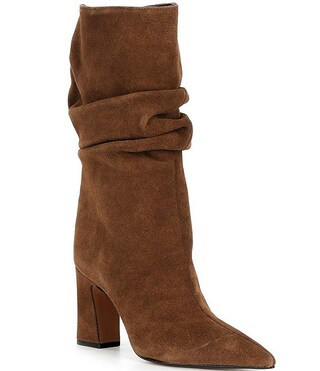Schutz Harriet Slouch Nubuck Mid Calf Block Heel Boots | Dillard's | Dillard's