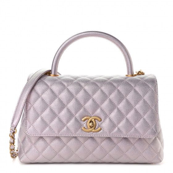 CHANEL Metallic Caviar Quilted Small Coco Handle Flap Light Pink | FASHIONPHILE | Fashionphile