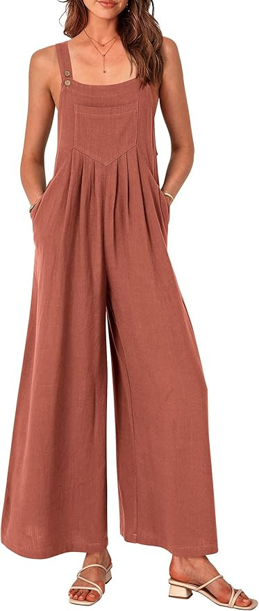 PRETTYGARDEN Women's Bib Overalls Casual Summer Sleeveless Strap Loose Wide Leg Jumpsuits with Po... | Amazon (US)