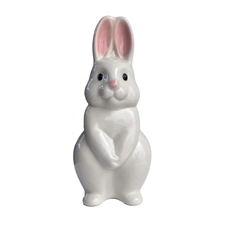 Mainstays 8 Inch Ceramic Bunny Garden Décor Ceramic Statutory Adorable Pink Ears & Nose | Walmart (US)