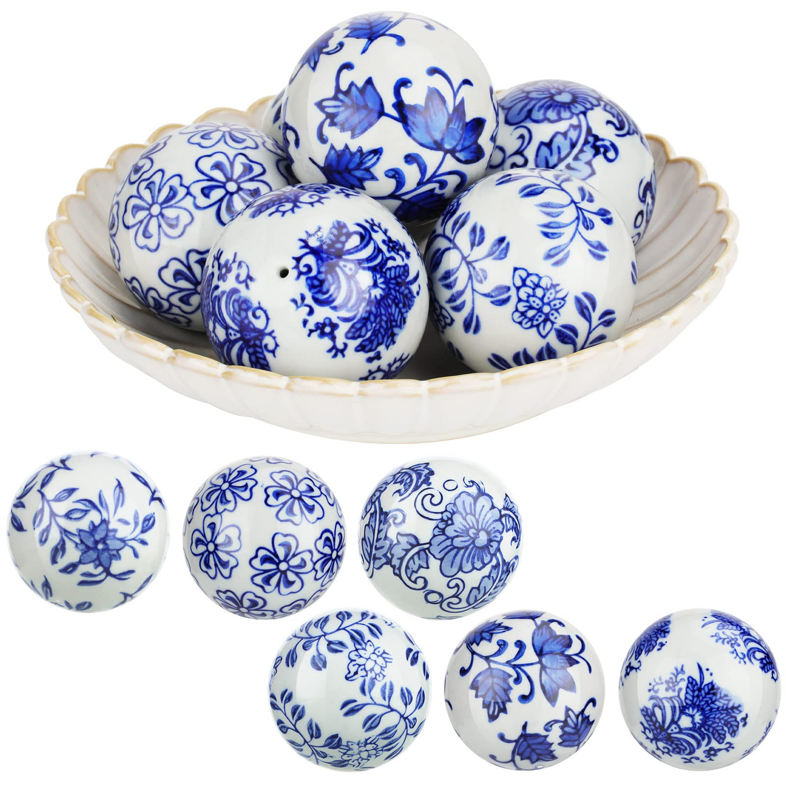 Vesici 6 Pcs Blue and White Porcelain Balls Chinoiserie Decor Decorative Ball for Bowl Centerpiec... | Amazon (US)