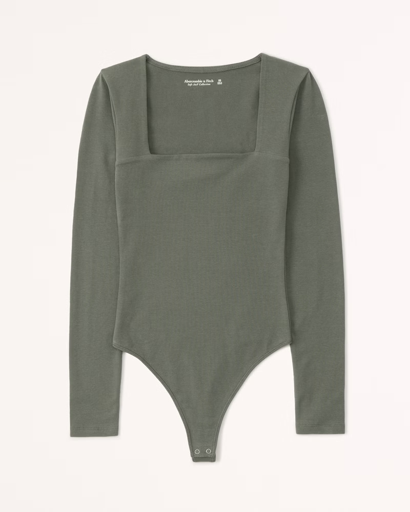 Women's Long-Sleeve Cotton Seamless Fabric Squareneck Bodysuit | Women's Tops | Abercrombie.com | Abercrombie & Fitch (US)