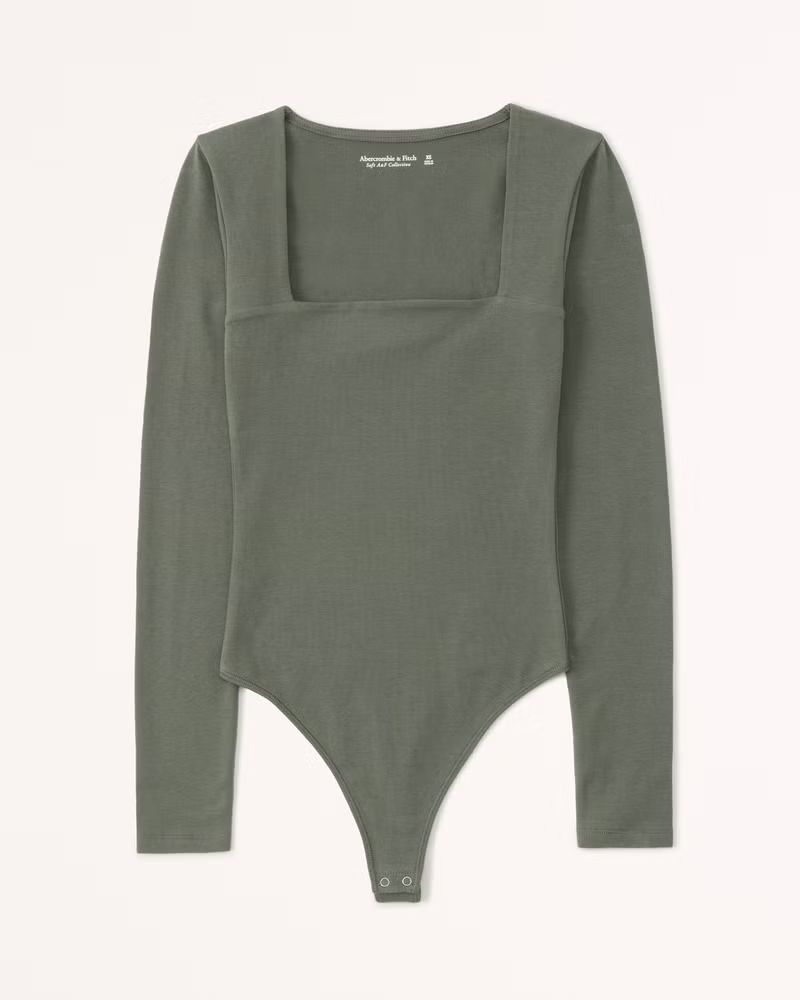 Long-Sleeve Cotton Seamless Fabric Squareneck Bodysuit | Abercrombie & Fitch (US)