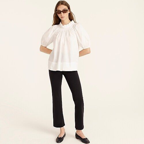 Smocked neck puff-sleeve cotton poplin top | J.Crew US