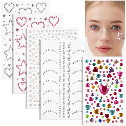 Teenitor Self Adhesive Face Gems, Face Gems Rhinestones Pearl Stickers, Hair Accessories for Girl... | Amazon (US)