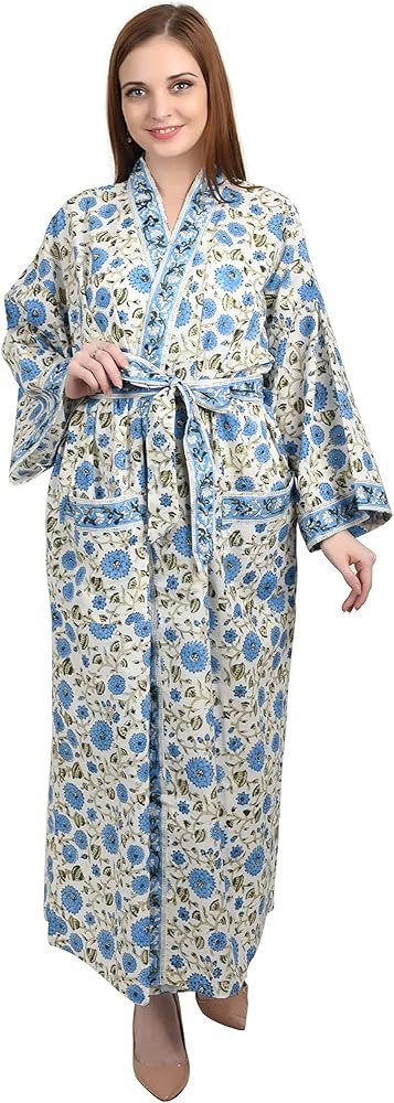 Fabric Venue Hand block Print Cotton kimono dress Handmade Cotton Beach Wear Cotton Kimono Sangan... | Amazon (US)