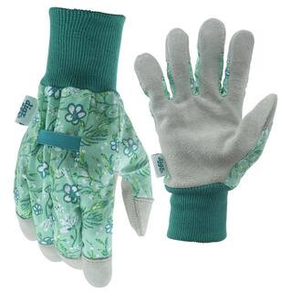 Leather Palm with Knit Wrist Women's Medium Green Glove | The Home Depot
