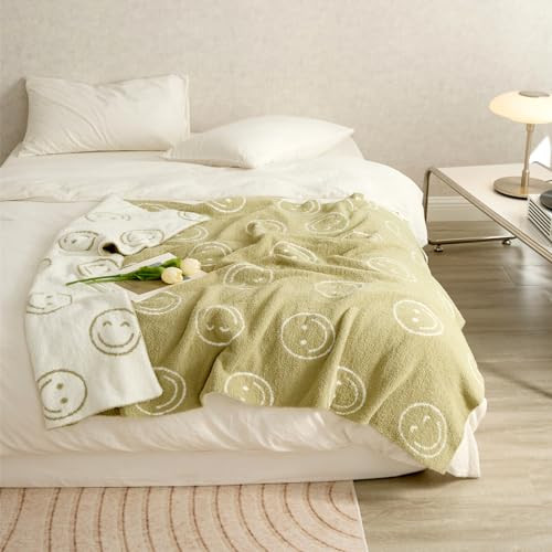Zinowas Smiley Face Blanket Reversible Sage Green Throw Blanket Super Soft Cozy Warm Fluffy Blanket for Couch Bed Sofa Aesthetic Blanket (63" L x 51" W) | Amazon (US)