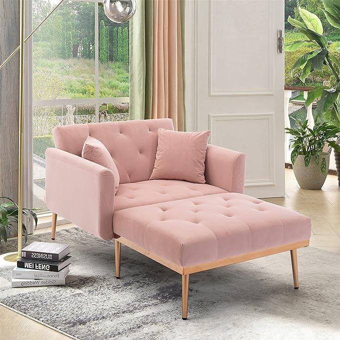 NOSGA Modern Tufted Velvet Sofa Chaise Lounge Indoor, Adjustable Backrest Lounge Sofa with Thick ... | Amazon (US)