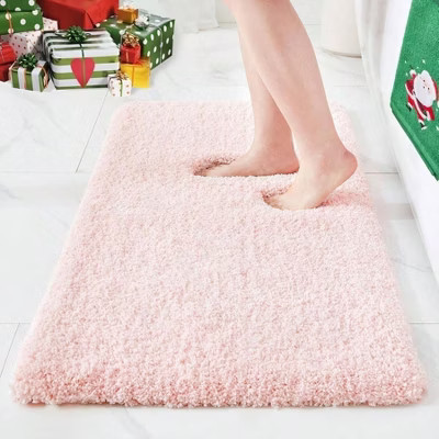Pink Christmas Bathroom Rugs Super Absorbent Extra Thick Soft Washable Bath Mat with Rubber for Tub Sink pink Standard | Target