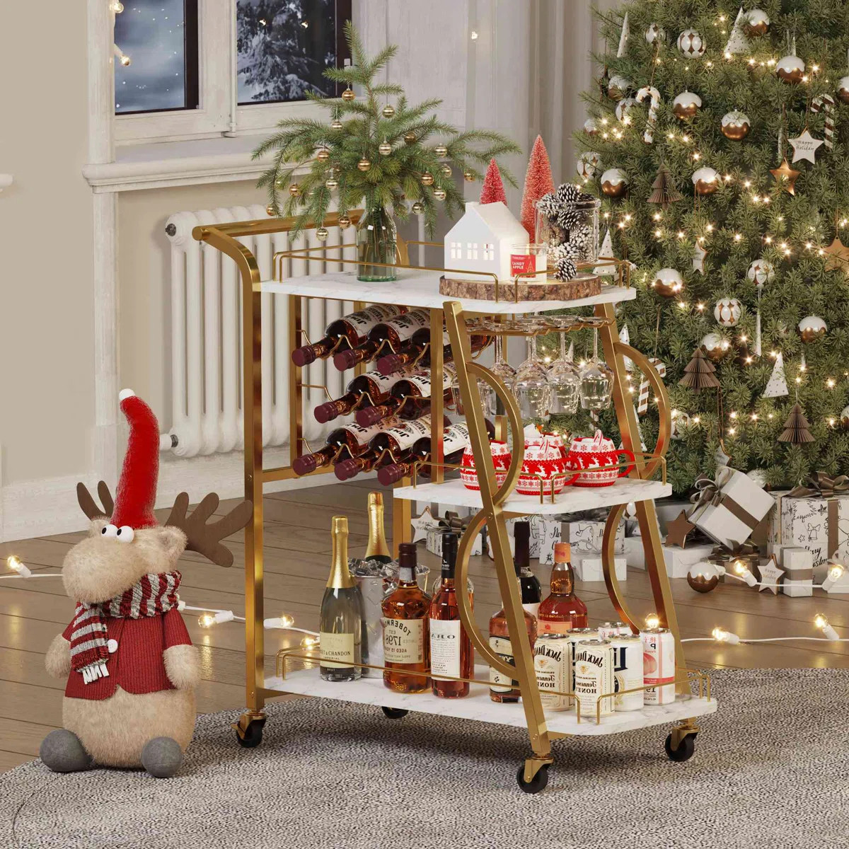 Bar Carts For The Home, Serving Cart With Wine Glass Holder And Wheels, Rolling Liquor Cart For K... | Wayfair North America