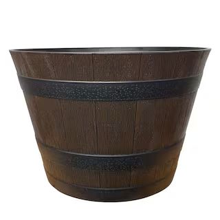 Southern Patio Large 22.44 in. Dia x 14.96 in. H 60 qt. Rustic Oak High-Density Resin Whiskey Bar... | The Home Depot