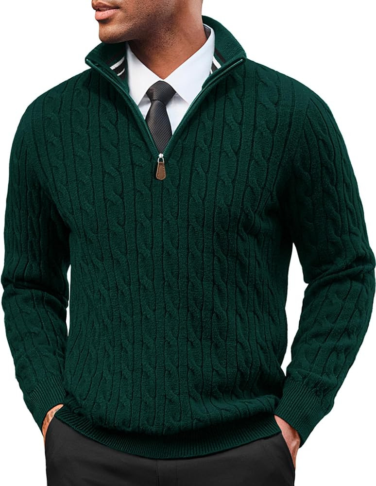 PJ PAUL JONES Mens Quarter Zip Sweater Cable Knitted Pullover Sweaters Textured Solid Colors Swea... | Amazon (US)