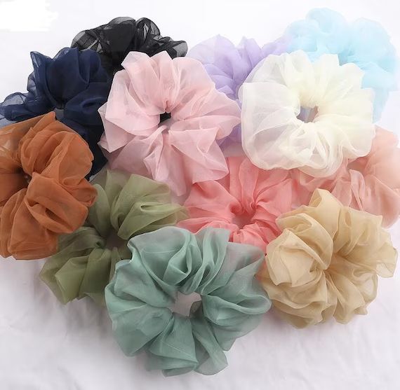 5 Pack Oversized Scrunchies Extra Big Earthy Pastel Multi Color Sheer Organza See-Through Ponytai... | Etsy (US)