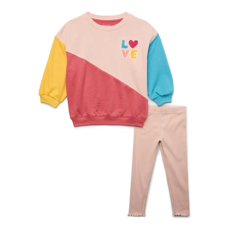 365 Kids by Garanimals Girls Crewneck Sweatshirt and Leggings, 2-Piece Outfit Set, Sizes 4-10 | Walmart (US)