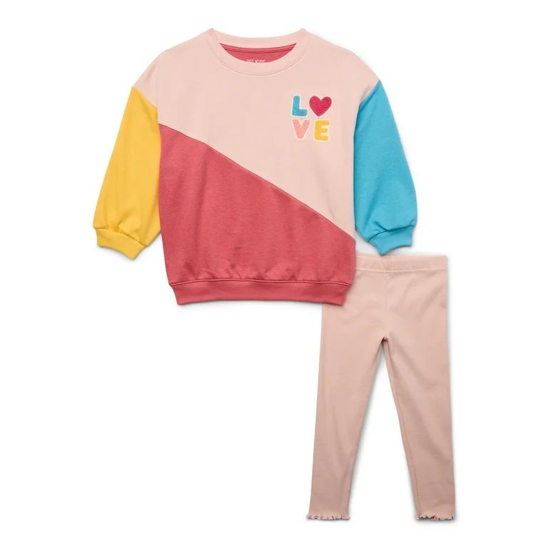 365 Kids by Garanimals Girls Crewneck Sweatshirt and Leggings, 2-Piece Outfit Set, Sizes 4-10 - W... | Walmart (US)