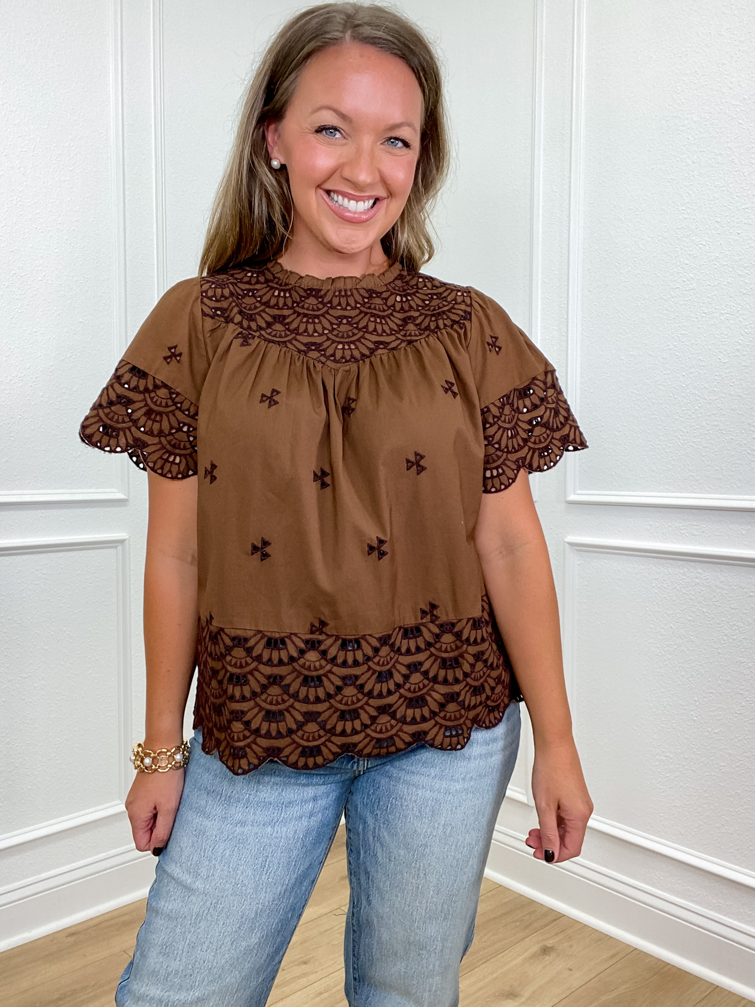 can you believe this is Walmart?  Favorite this and LTK will let you know when it's back in stock! The detail on this eyelet detailed shirt looks way more expensive than $20! I am 5'5" Size 8/10 Wearing Medium.

Brown top, work top, thanksgiving outfit, walmart, walmart fashion, time and tru @walmart 

 

#LTKSeasonal #LTKFindsUnder50 #LTKWorkwear