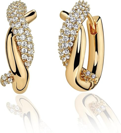 Cubic Zirconia Huggie Earrings 14k Gold Plated Tiny Earrings Small Huggie Hoop Earrings Simple Li... | Amazon (US)