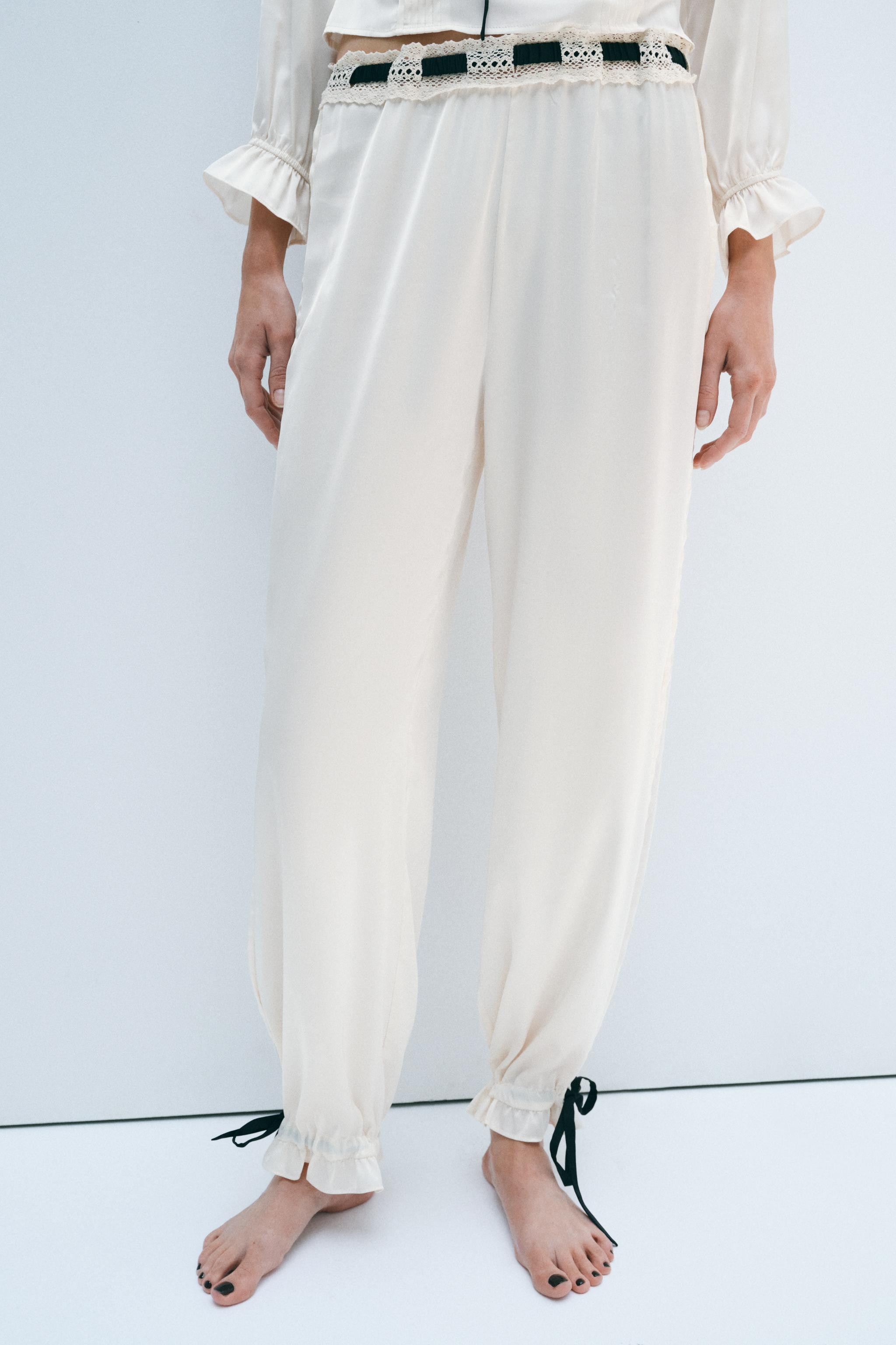 SATIN TROUSERS WITH CONTRASTING TIE | Zara UK