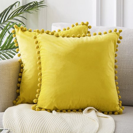 Decorative Lumbar Throw Pillow Covers 12 x 20 Inch Soft Particles Velvet Solid Cushion Covers with P | Walmart (US)