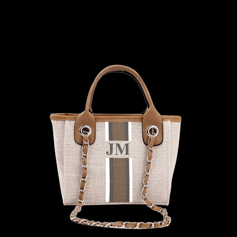 The Lily Canvas Tote Bag Soft Fawn White, Grey and Beige Stripe Mini M | Lily and Bean