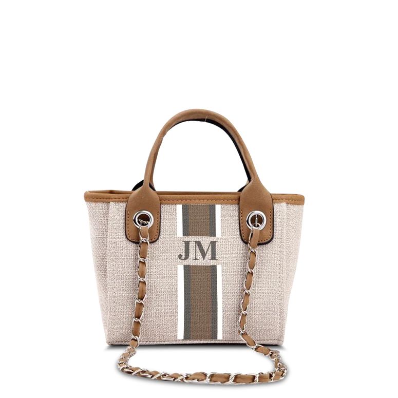 The Lily Canvas Tote Bag Soft Fawn White, Grey and Beige Stripe Mini M | Lily and Bean
