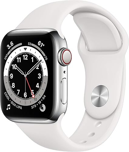 Apple Watch Series 6 (GPS + Cellular, 40mm) - Silver Stainless Steel Case with White Sport Band (... | Amazon (US)