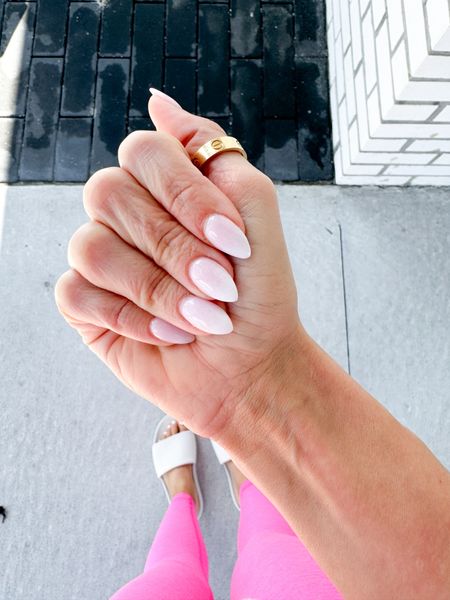 Spring nails. Ombre nails. Bridal nails. Neutral nails. Pure barre outfit. Yoga outfit. Beyond yoga spacedye midi leggings in XXS. Beyond yoga spacedye tank in XS. Lululemon crop full zip hoodie in XS. Lululemon rest feel slides. Celine sunglasses. 

#LTKbeauty #LTKshoecrush #LTKfitness