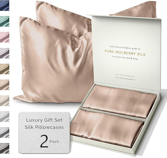 Colorado Home Co Silk Pillowcase 2 Pack - Silk Pillowcase for Hair and Skin - King Size Pillow Ca... | Amazon (US)