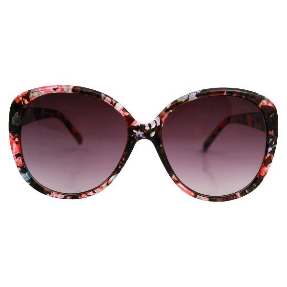 Women's Cateye Round Sunglasses with Floral Print - A New Day™ Black | Target