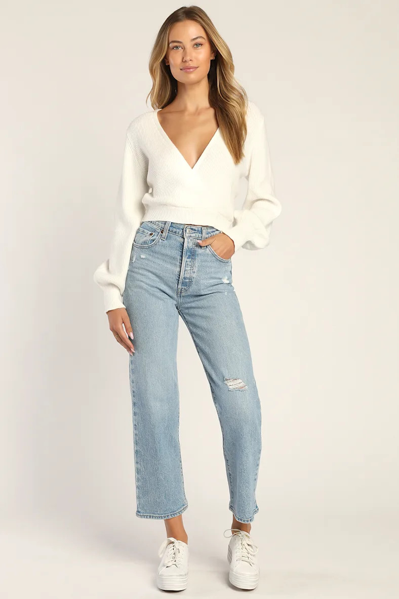 Fit For Fall Ivory Surplice Balloon Sleeve Sweater | Lulus (US)