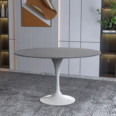 Heatherton 48" Round Dining Table with Sintered Stone Top and White Stainless Steel Pedestal Base Kitchen Table Seats 2-6 Person | Wayfair North America