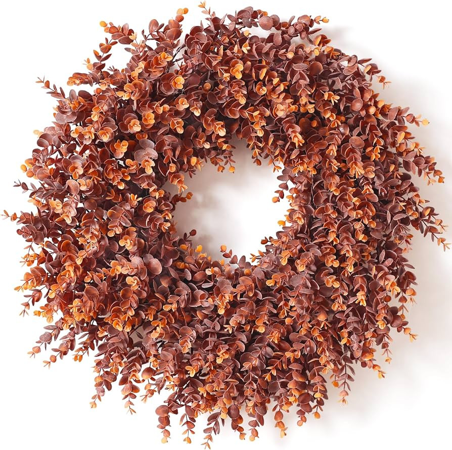 24" Fall Artificial Lifelike Touch Eucalyptus Wreath (Dark Orange) | Amazon (US)