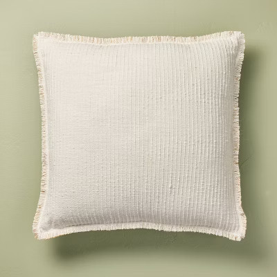 24"x24" Slub Striped Fringe Square Throw Pillow Sour Cream - Hearth & Hand™ with Magnolia | Target