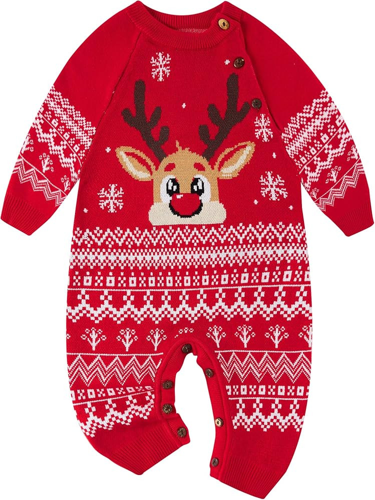 UNICOMIDEA Baby Ugly Christmas Outfit 0-24 Months Sweater Infant Knitted Xmas Romper | Amazon (US)