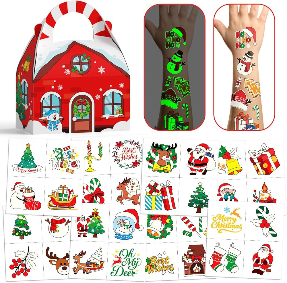 Christmas Tattoos for Kids Stocking Stuffers, 192 Styles Luminous Temporary Tattoo Stickers for C... | Amazon (US)