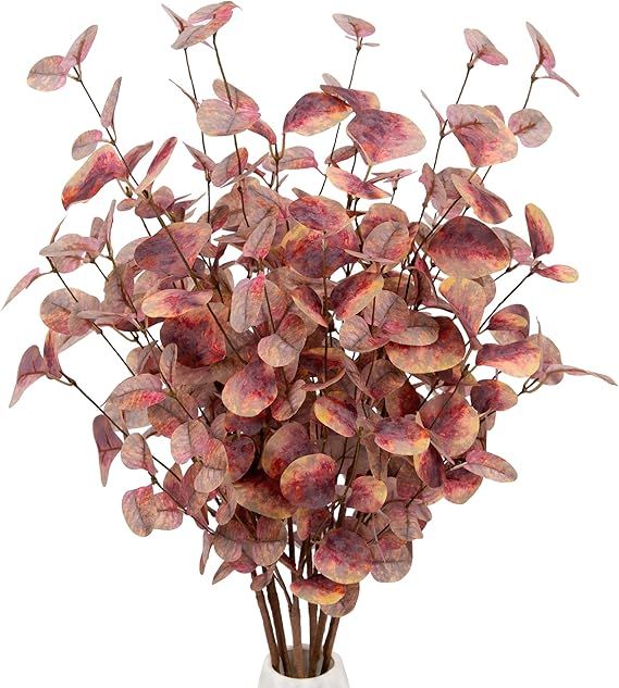 VGIA 6 Pcs Artificial Eucalyptus Stems Fall Leaf Spray in Burgundy Red Silk Eucalyptus Leaves Fal... | Amazon (US)