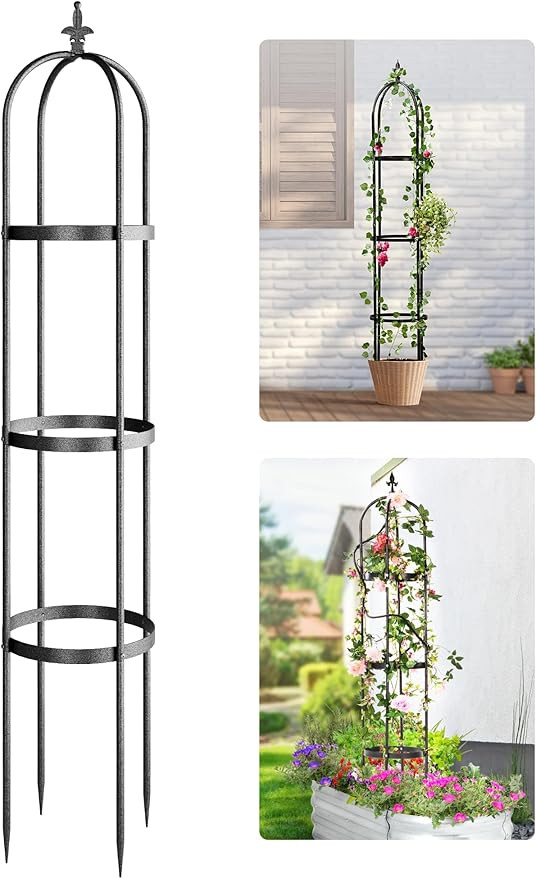 100% Metal Obelisk Trellis for Climbing Plants Outdoor 6ft - 72in, Heavy Duty Black Garden Trelli... | Amazon (US)