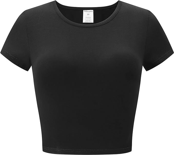 Women's Short Sleeve Crop Tops Basic Crew Neck Shirts | Amazon (US)