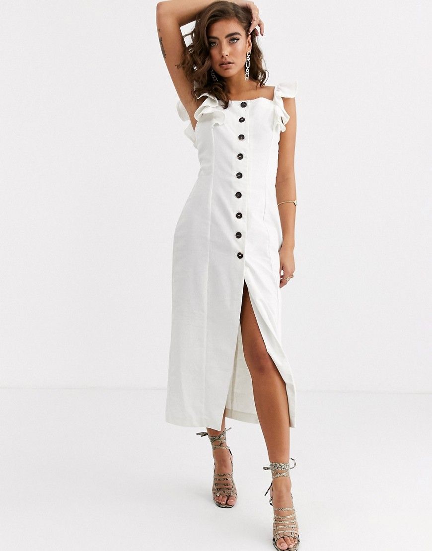 Pretty Lavish button midi dress in white | ASOS (Global)