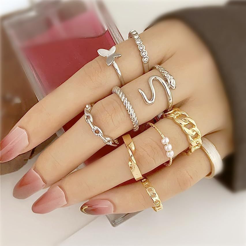 Amazon.com: Gold Stackable Knuckle Rings Set - ÌF ME Link Twist Midi Rings for Women Girls Men B... | Amazon (US)