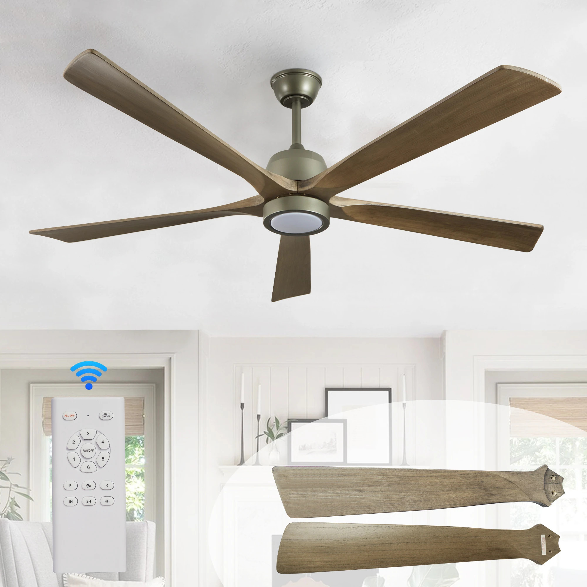 60" Wood Ceiling Fan with Light and Remote Control, 6-Speed Noiseless Reversible DC Motor, Ceiling Fan for Dinning Living Room | Bed Bath & Beyond